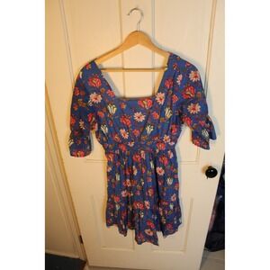 Madison Mathews Blue Floral‎ Square Neck Mini Dress Size S